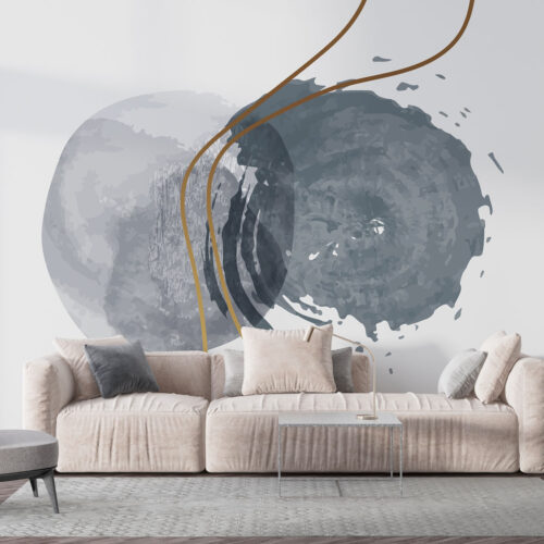 Abstract, gray, mural, watercolor, blue-grey, gold, wallpaper, stick and peel