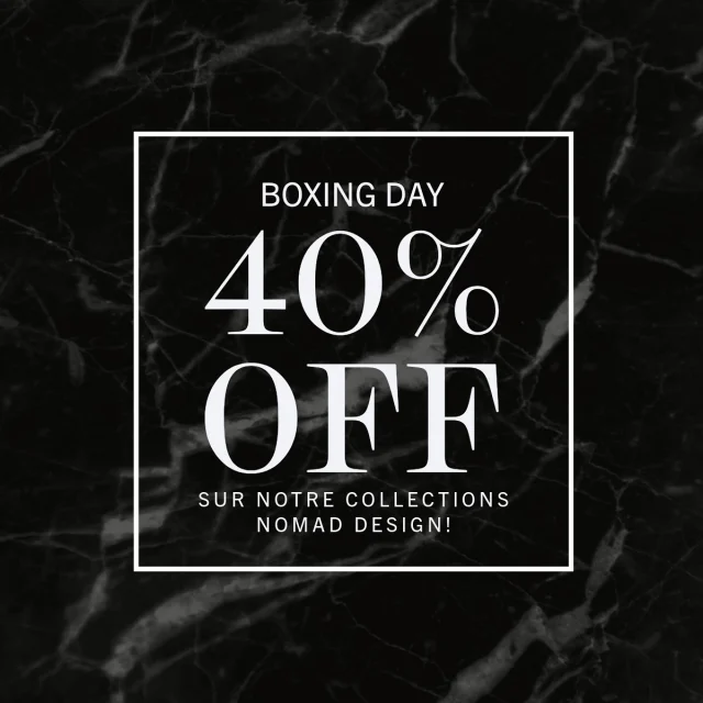 GRANDE PREMIÈRE 

C’est une grande première chez Nomad Design ! 🎉
Pour les fêtes, nous vous offrons 40 % de rabais sur la Collection Nomad Design ! 🎁
 
📅 Du 26 au 30 décembre seulement.
 
Ne manquez pas cette occasion unique de transformer vos espaces avec nos murales et papiers peints exceptionnels !
 
🔗 Préparez-vous dès maintenant : nomaddesignmural.ca
 
//
 
GRANDE PREMIERE

It’s a first at Nomad Design! 🎉
For the holidays, we’re offering 40% off the Nomad Design Collection! 🎁
 
📅 From December 26 to 30 only.
 
Don’t miss this unique opportunity to transform your spaces with our exceptional murals and wallpapers!
 
🔗 Get ready now: nomaddesignmural.ca
.
.
.
#boxingday #rabais40 #nomaddesign #muralespersonnalisées #décorationmurale #design #discount40 #custommurals #wallartdecor