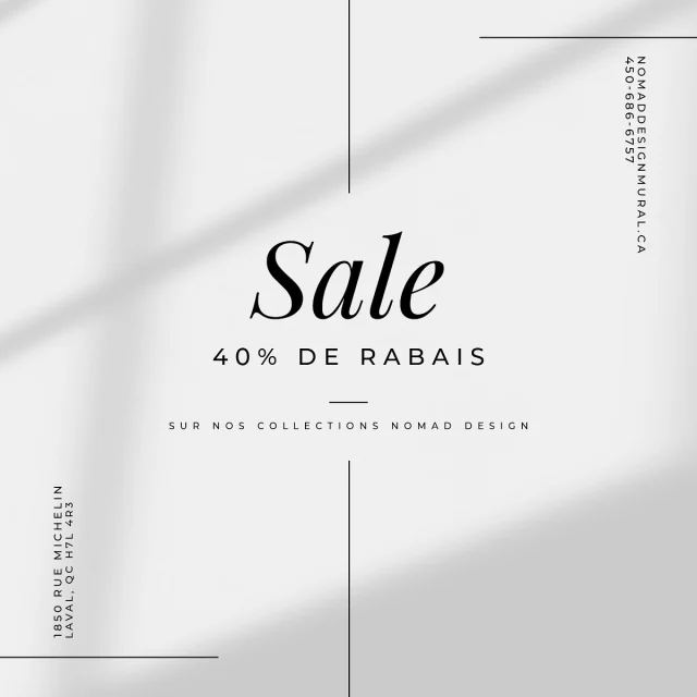 La Collection Nomad Design en vedette

Sublimez vos espaces avec la Collection Nomad Design ! ✨

Profitez de 40 % de rabais sur notre collection exclusive pour créer des décors qui vous ressemblent.
 
📅 Promotion valide du 26 au 30 décembre.
 
Transformez votre intérieur avec style et personnalité ! 
 
🔗 Découvrez la collection : nomaddesignmural.ca 

//

 The Nomad Design Collection in the Spotlight
 
Elevate your spaces with the Nomad Design Collection! ✨

Enjoy 40% off our exclusive collection to create designs that reflect your style.
 
📅 Promotion valid from December 26 to 30.
 
Transform your interiors with style and personality!
 
🔗 Discover the collection: nomaddesignmural.ca
.
.
.
#boxingday #rabais40 #collectionnomaddesign #décordemaison #muralesuniques #discount40 #nomaddesigncollection #homedecor #uniquemurals #nomaddesign #laval #rivenord